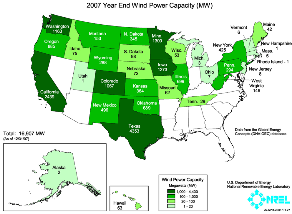 Installed wind power capacity 2007