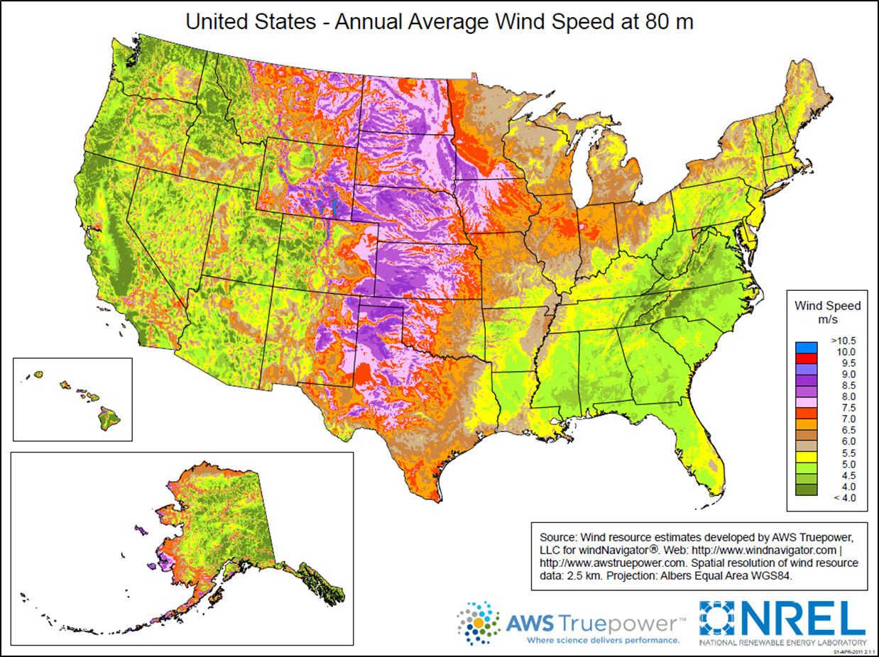 U.S. Wind Resource Potential at 80 meters